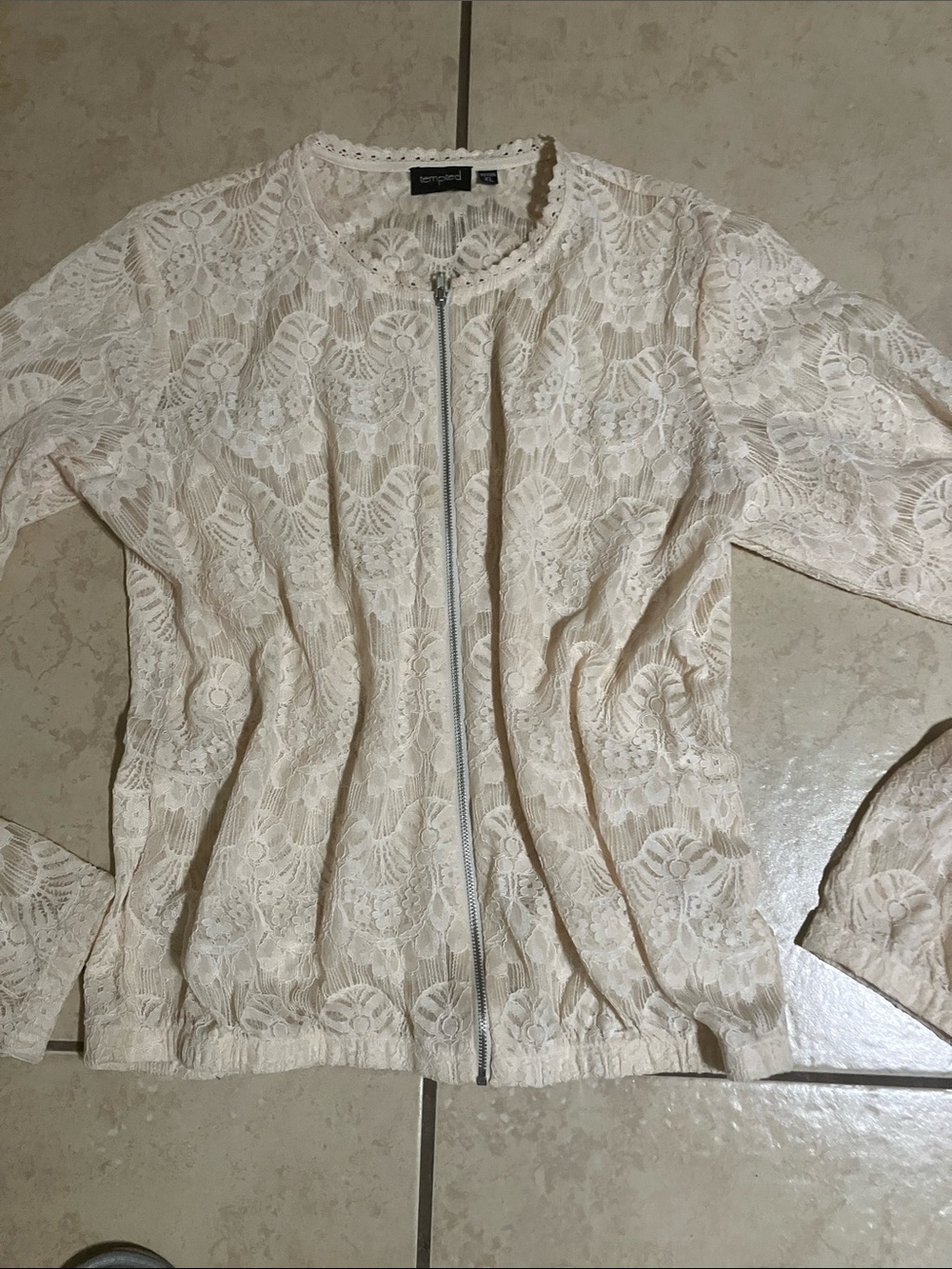 Tempted Cream Lace Zip-Front Blazer